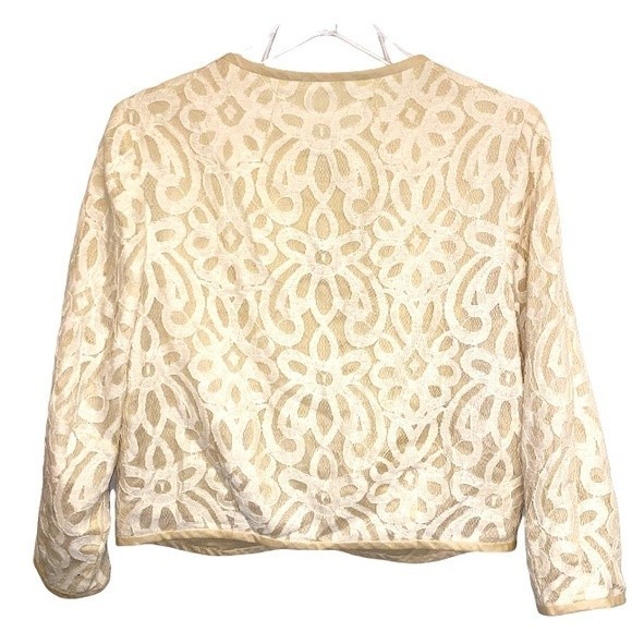 Rachel Rachel Roy Lace Bomber Jacket Cream Full Zip Semi Sheer Silhouette Size S - Picture 12 of 12